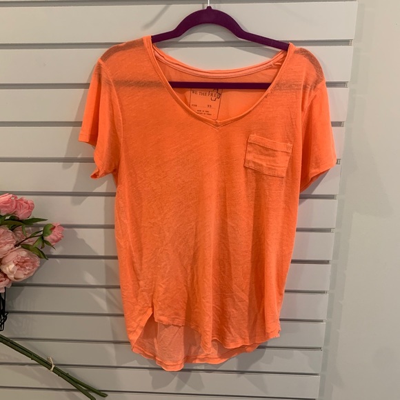 Free People Tops - Free People Vneck tshirt neon orange/ peach